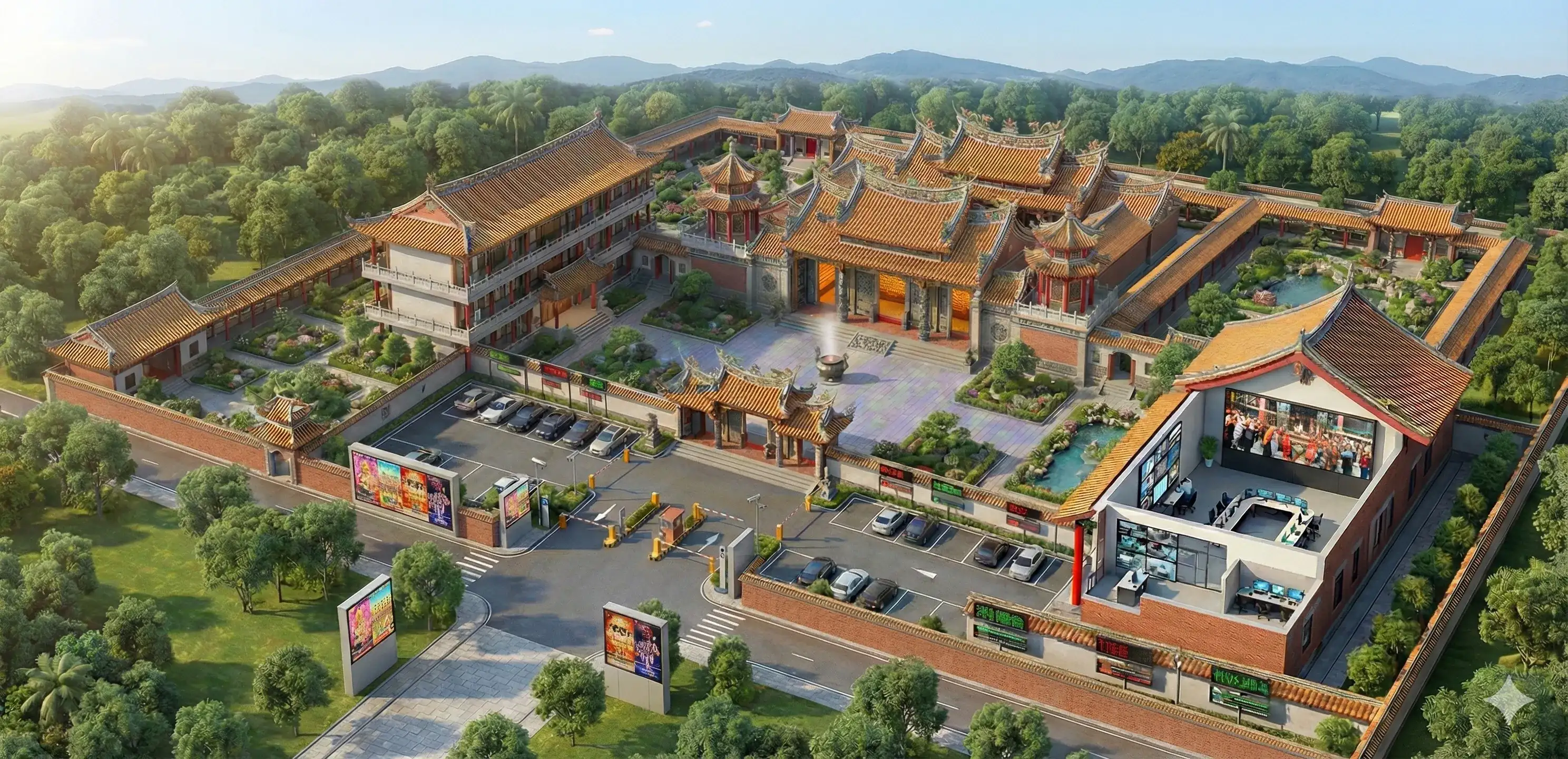 智慧廟宇系統 3D 全覽圖 - 宮廟科技整合方案